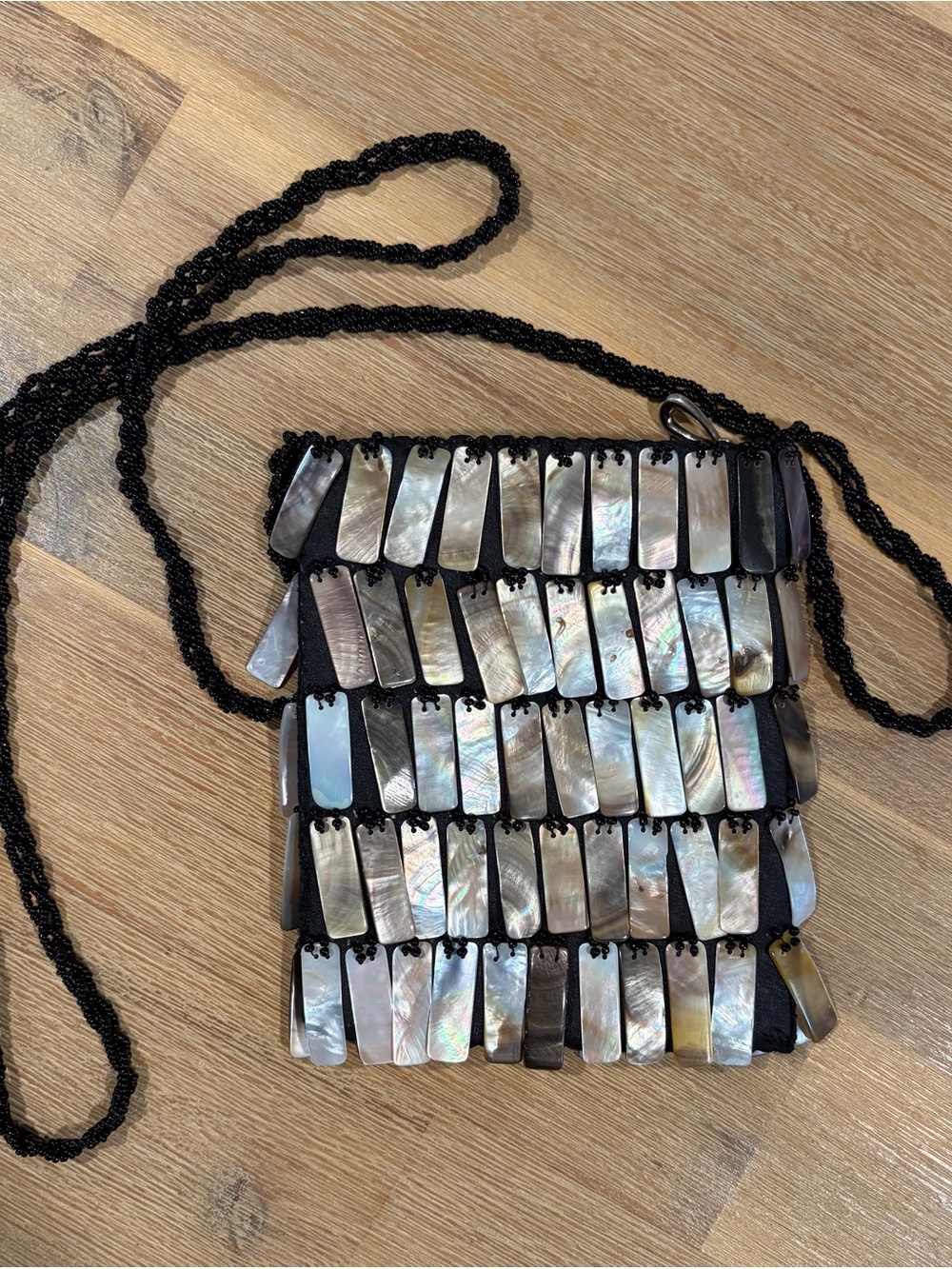 Handmade Iridescent Shell Mosaic Crossbody Bag - Black